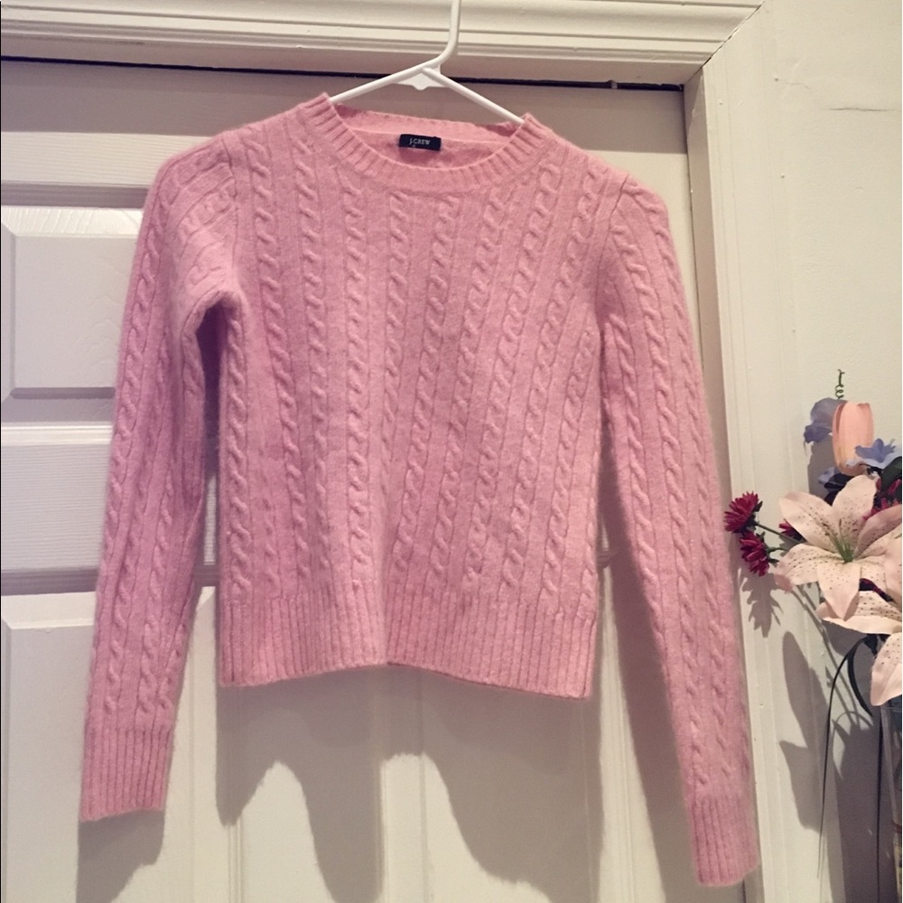 Pink J Crew Cable Knit Crop Sweater 🌸